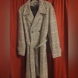 Women’s Wool-Blend Trench Coat - Black & Cream & Red Size 16